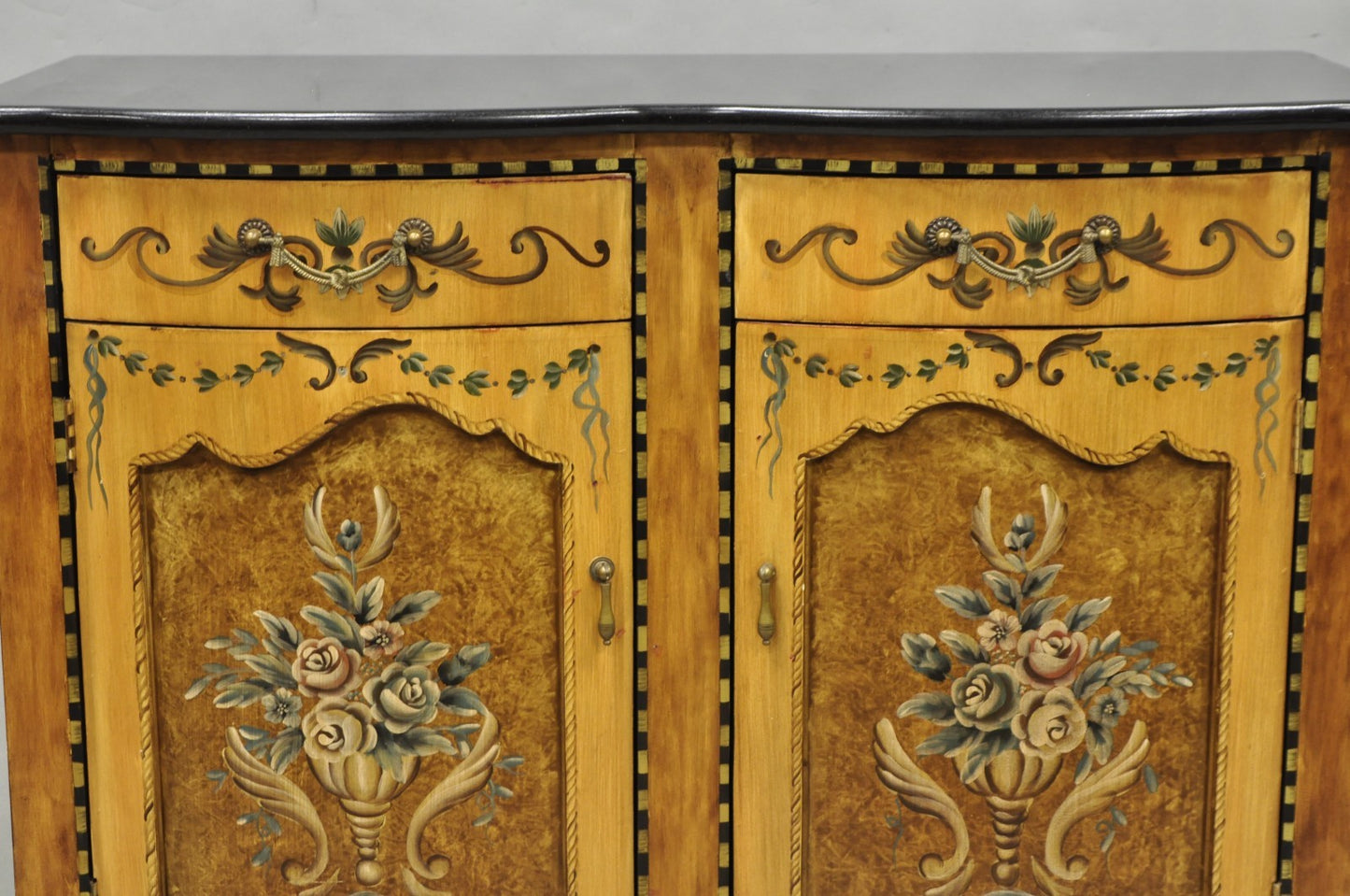 Contemporary French Country Style Marble Top Painted Server Console Cabinet