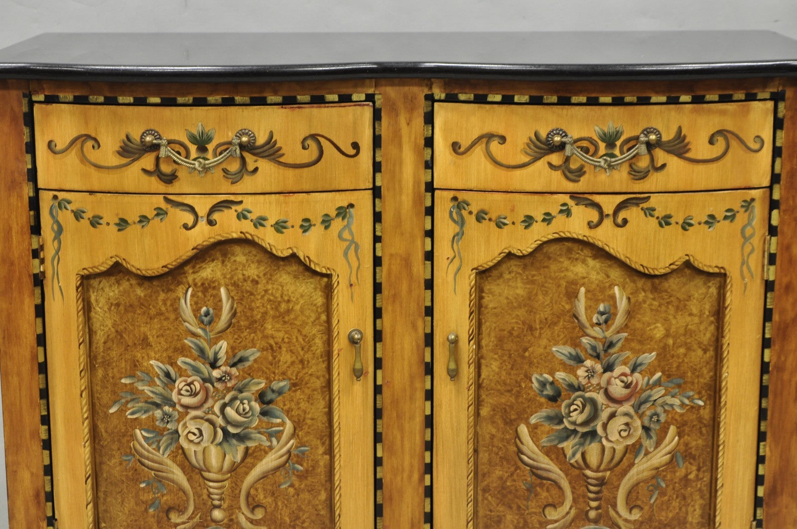 Contemporary French Country Style Marble Top Painted Server Console Cabinet
