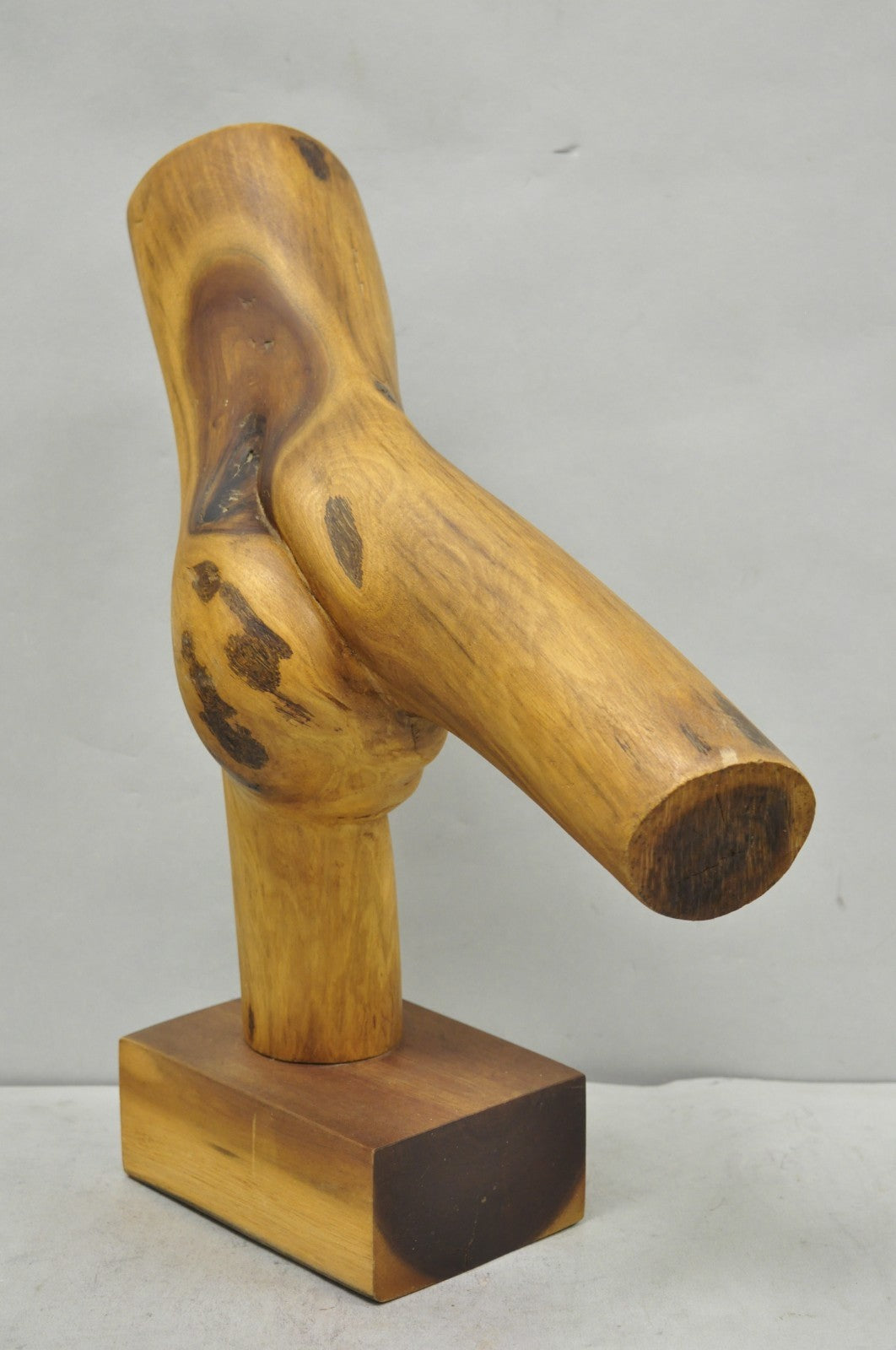 Vintage Mid Century Modern 19" Male Nude Abstract Solid Carved Wood Sculpture