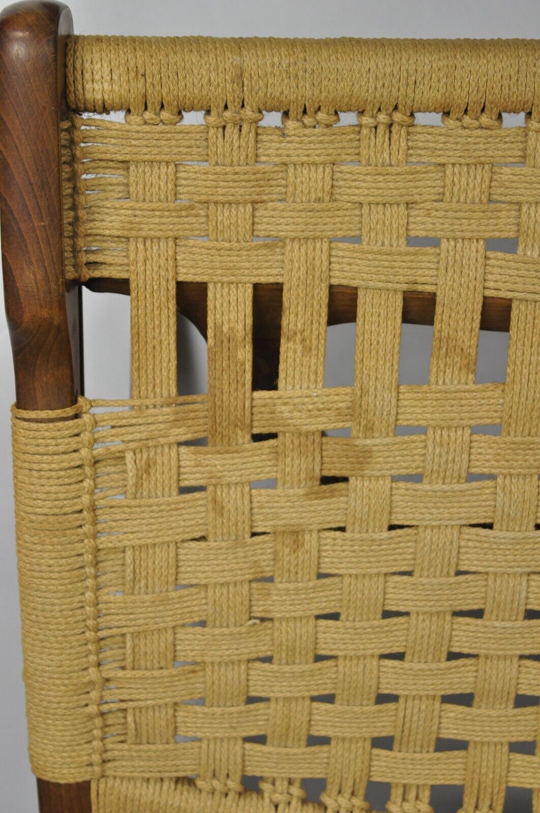 Vintage Mid Century Modern Woven Rope Wooden Folding Lounge Chair - a Pair