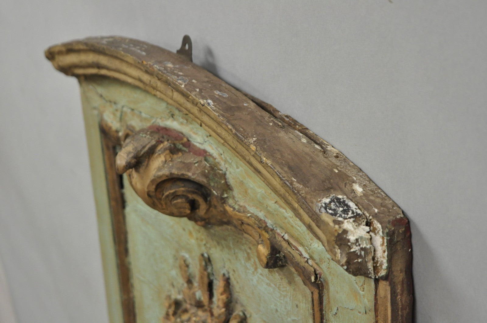 18th C French Louis XV Baroque Style Green Distress Painted Trumeau Wall Mirror