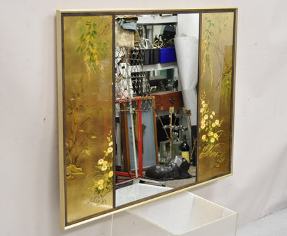 Vintage LaBarge Chinoiserie Floral Gold Gilt Decorated Rectangular Wall Mirror