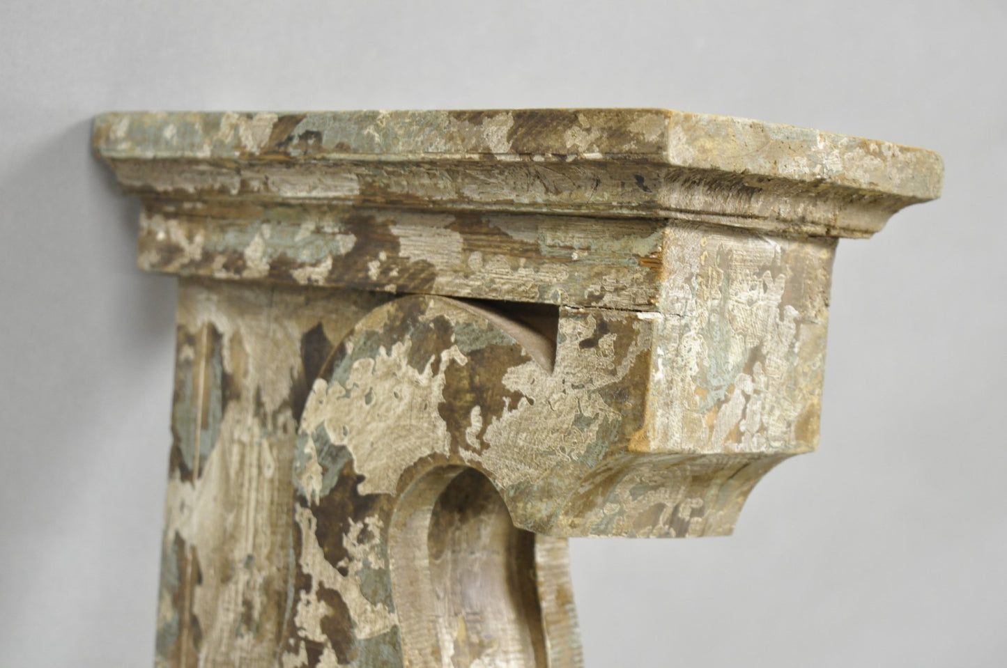 Victorian Carved Wood Blue & White Distress Painted Corbel Wall Bracket - a Pair