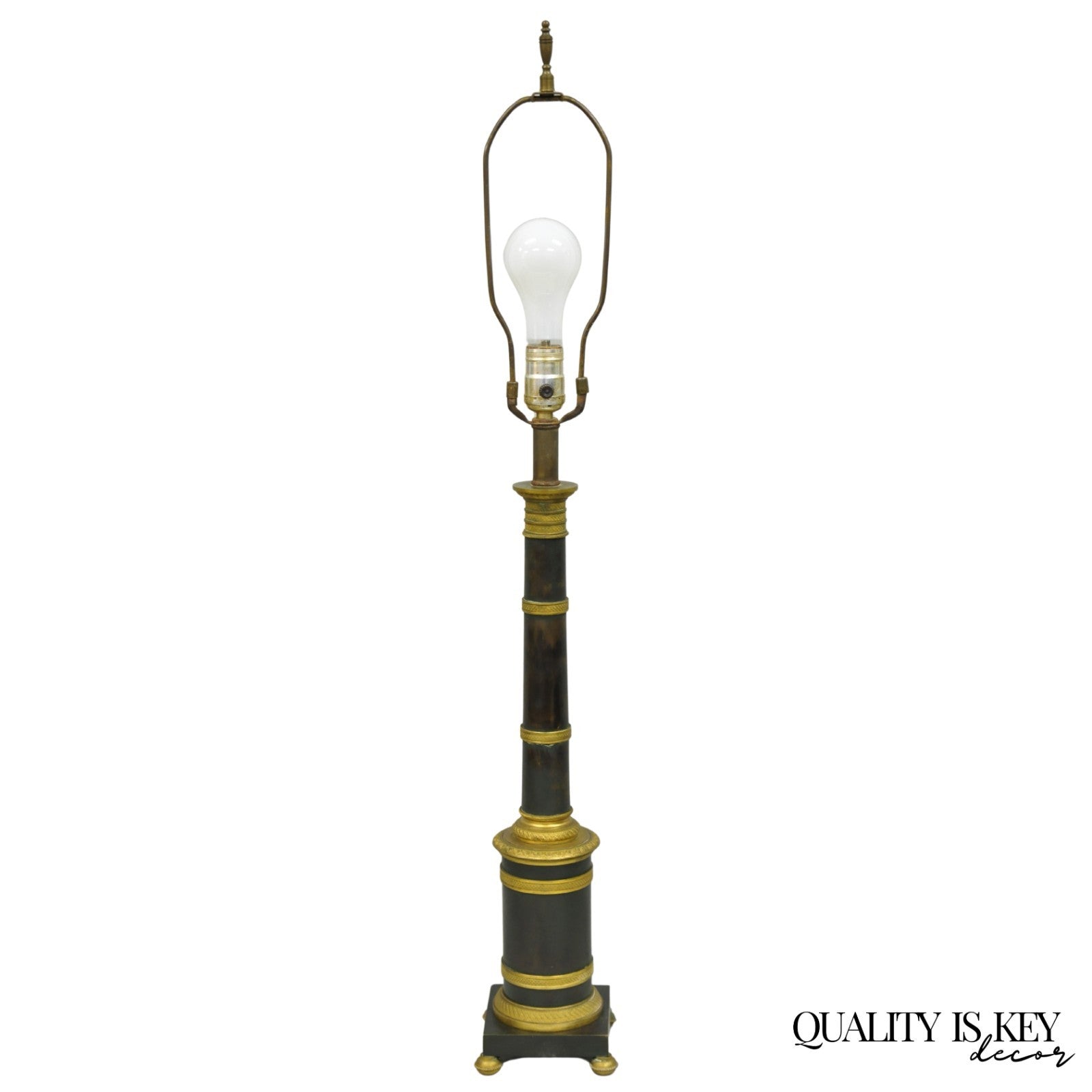 Antique French Empire Patinated Bronze Candlestick Column Bouillotte Table Lamp