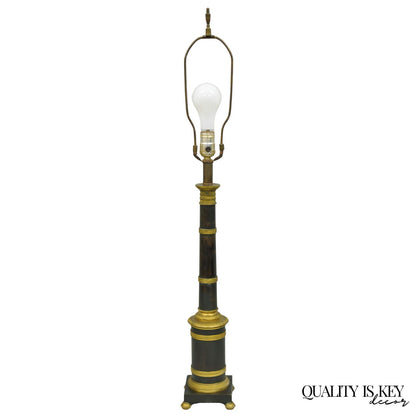 Antique French Empire Patinated Bronze Candlestick Column Bouillotte Table Lamp