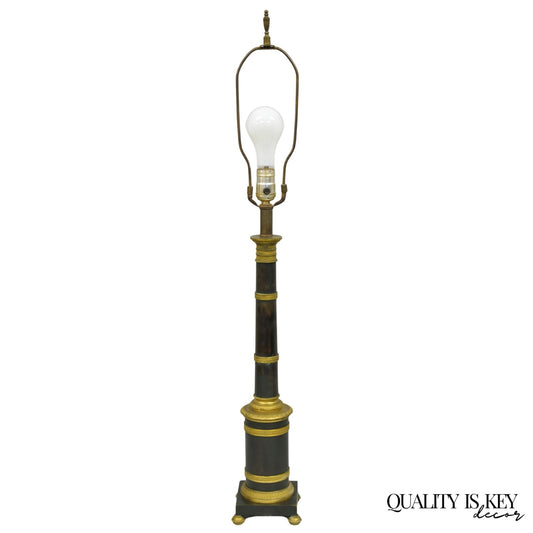 Antique French Empire Patinated Bronze Candlestick Column Bouillotte Table Lamp