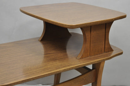 Vintage Mid Century Modern Walnut & Formica Round & Step Side Table Set - 2 pcs