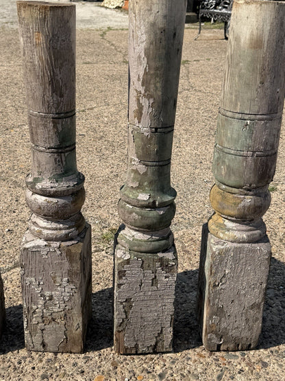 Antique French Farmhouse Turn Carved Wooden Baluster Spindle Table Legs Set of 4