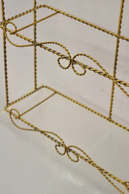 Vintage Gold Gilt Metal Hollywood Regency Scrolling Iron 3 Tier Small Wall Shelf