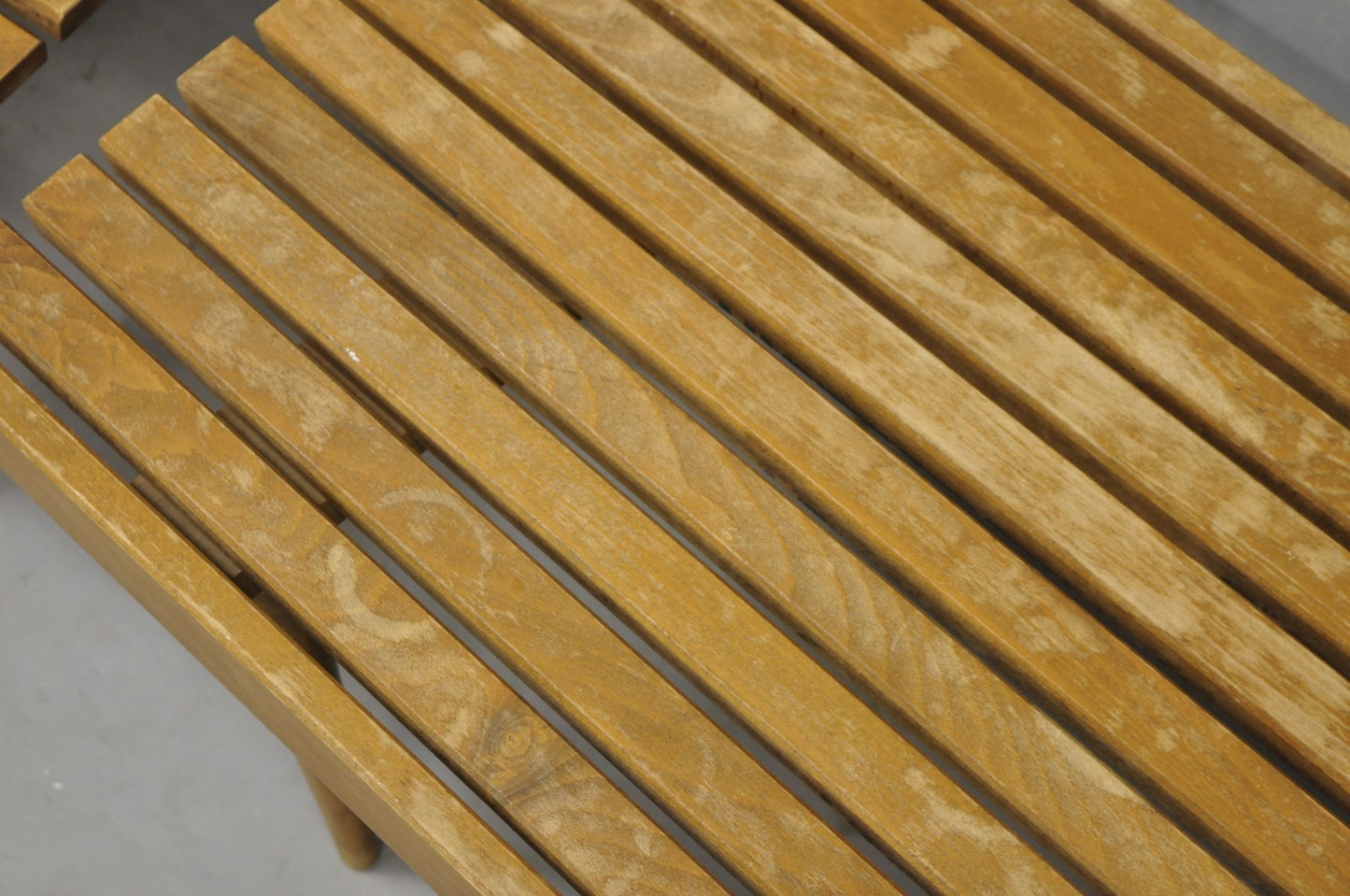 Vintage Mid Century Modern 36" Wood Slat Bench Coffee Table Side Table - a Pair