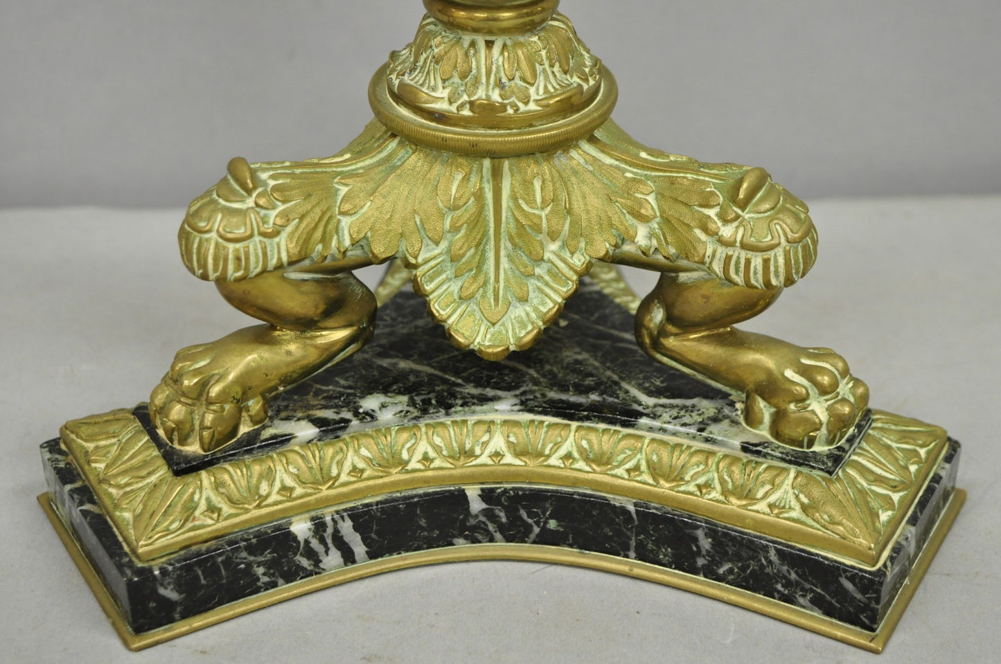 Antique French Empire Regency Gilt Bronze & Marble Column Paw Foot Table Lamp