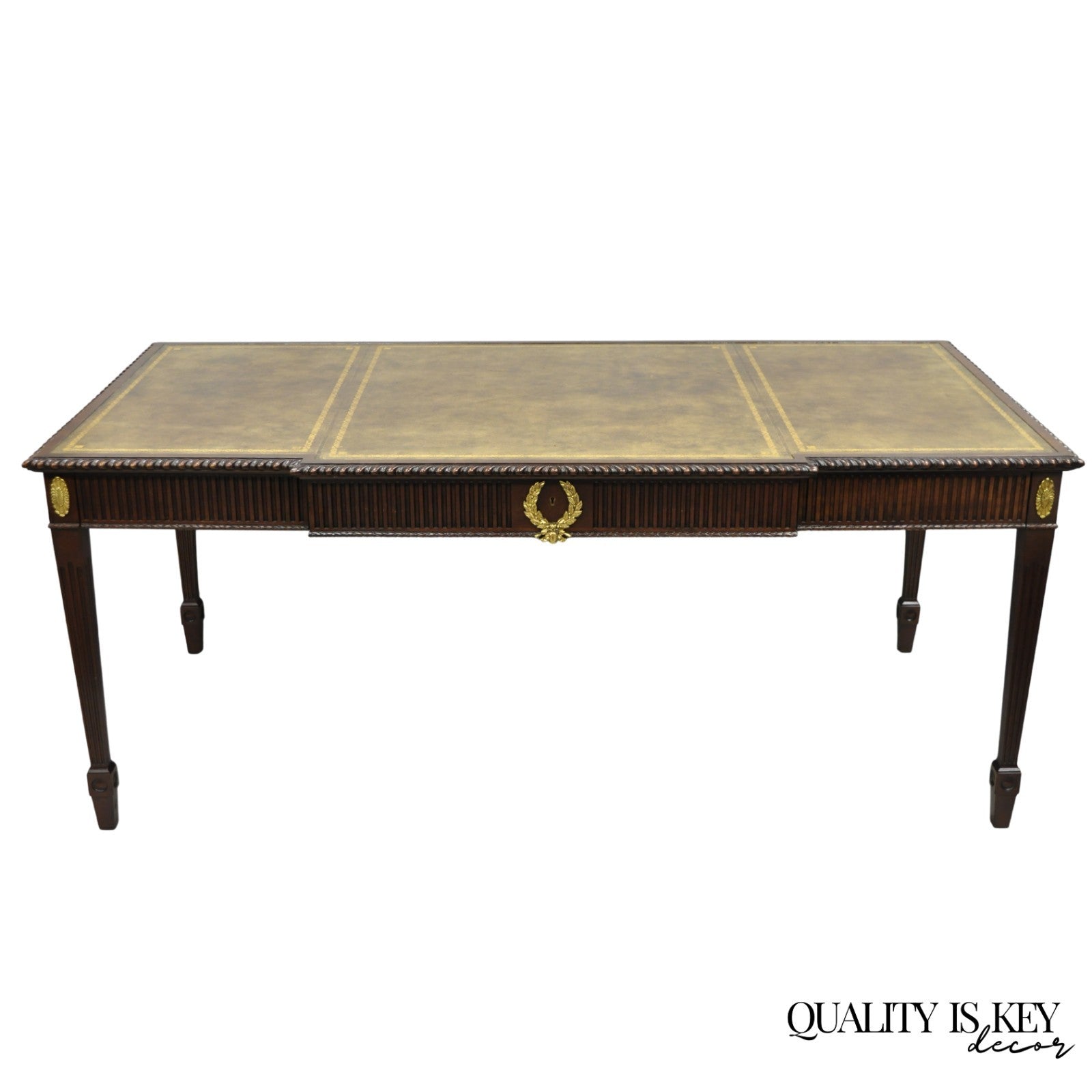 Vintage Baker Hepplewhite Style Mahogany Leather Top Executive Writing Desk