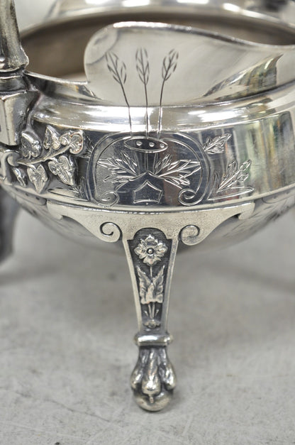 Antique John Carrow English Regency Silver Plated Paw Foot Etched Sugar Bowl
