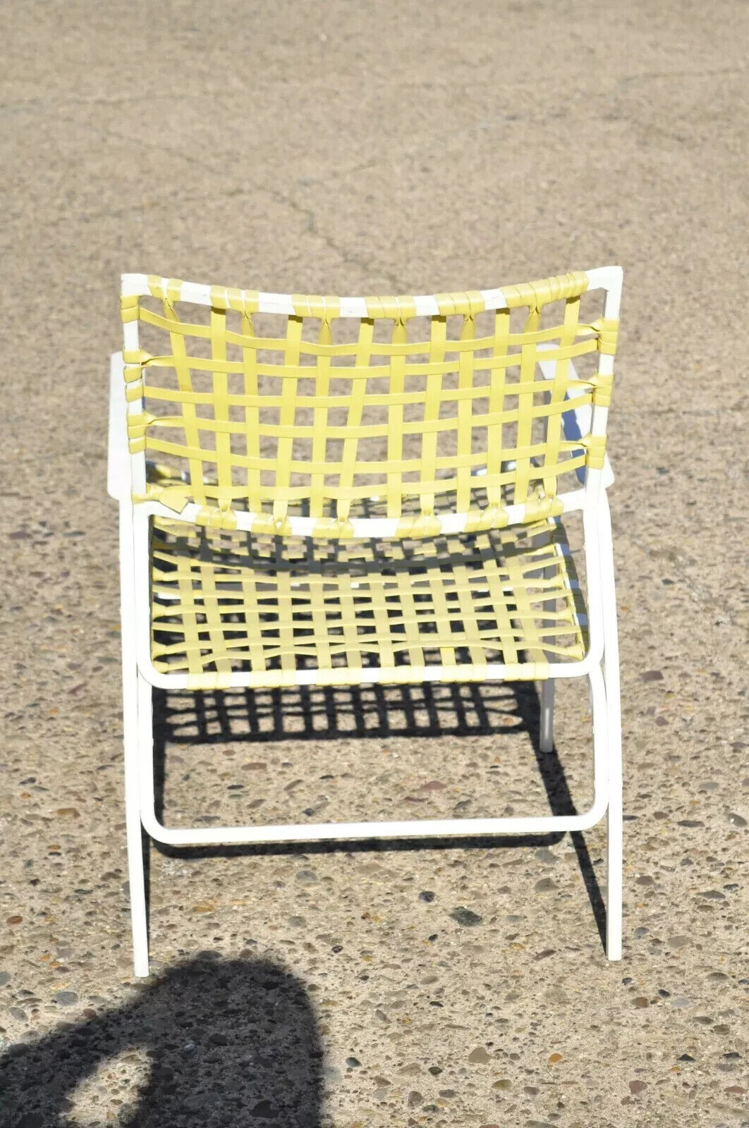 Mid Century Yellow Vinyl Strap Aluminum Lounge Chair & Ottoman by Medallion