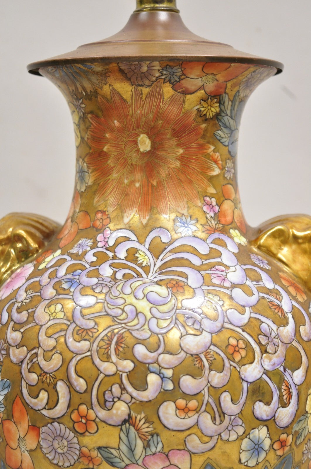 Vintage Chinoiserie Orange Porcelain Ceramic Foo Dog Table Lamp