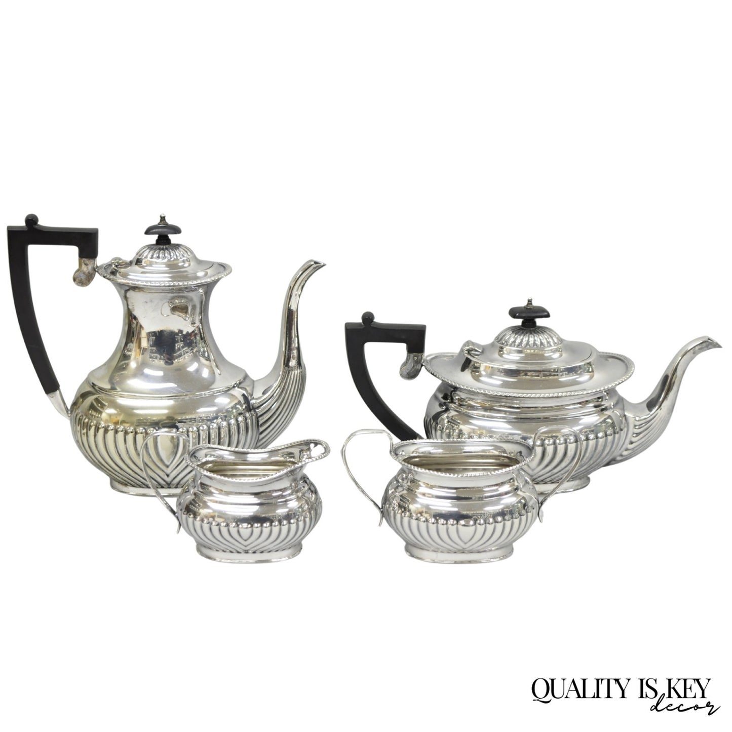 Antique English Sheffield B. Altman Art Deco Silver Plated Tea Service Set, 4 Pc