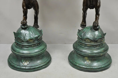 Regency Style Bronze Lion Figure Marble Top Pedestal Table after P.J Mene, Pair