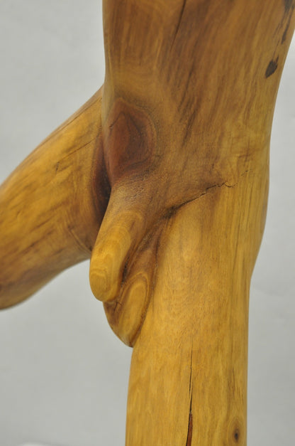 Vintage Mid Century Modern 19" Male Nude Abstract Solid Carved Wood Sculpture