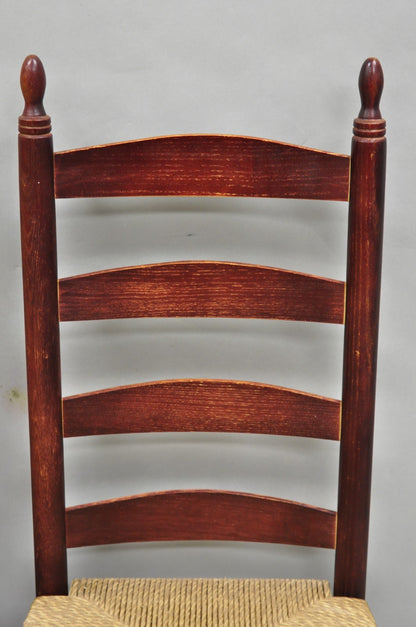 Primitive Rustic Ladder Back Woven Rush Seat Dining Side Chairs - Set of 6