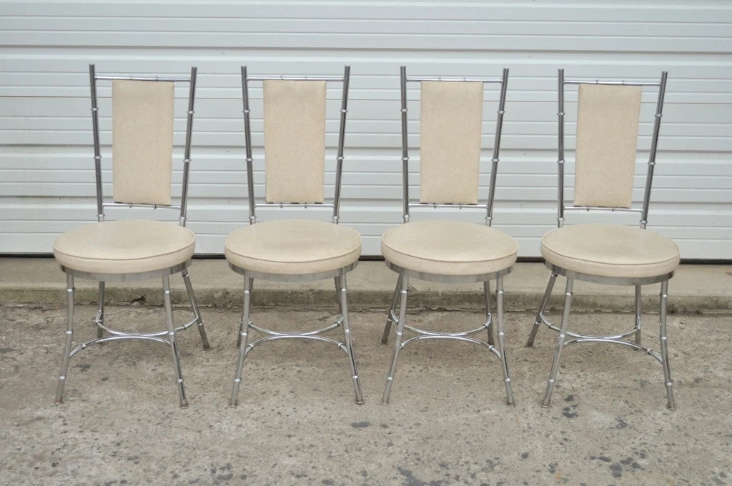 Vintage Hollywood Regency Chrome Metal Faux Bamboo Dining Kitchen Set - 5 Pc Set