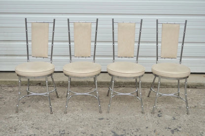 Vintage Hollywood Regency Chrome Metal Faux Bamboo Dining Kitchen Set - 5 Pc Set