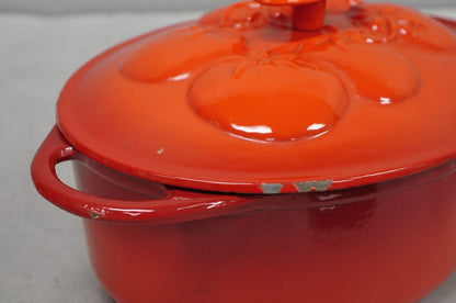 Technique 4 Quart Red Cast Iron Dutch Oven Covered Pot with Tomato Design on Lid