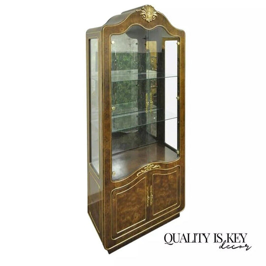 Mastercraft Amboyna Burl Wood French Hollywood Regency Curio Display Cabinet