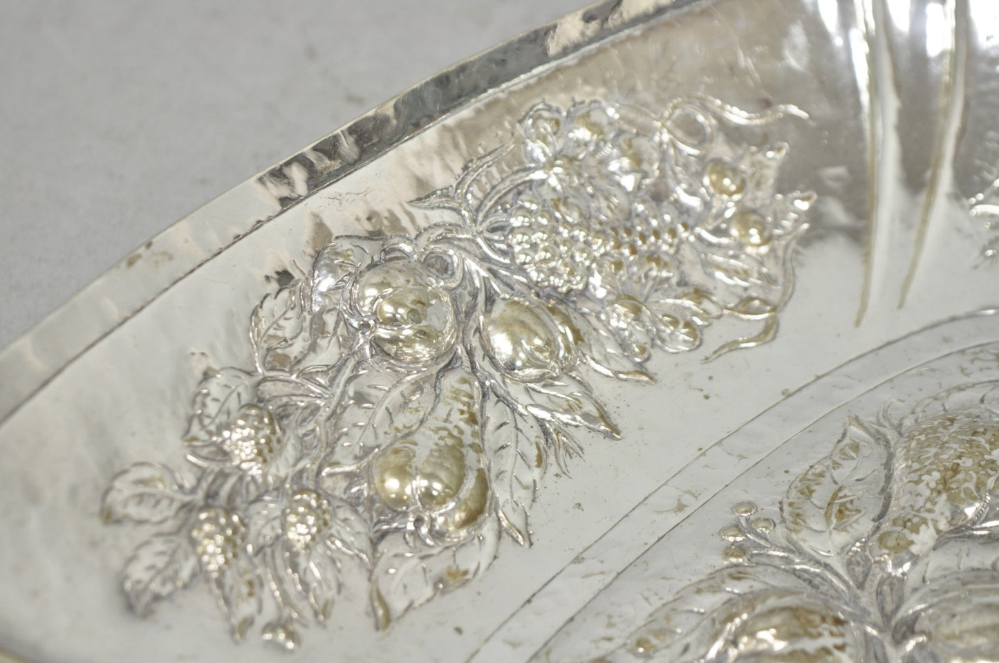 Antique Victorian Silver Plated Fruit Harvest Repousse Centerpiece Fruit Bowl