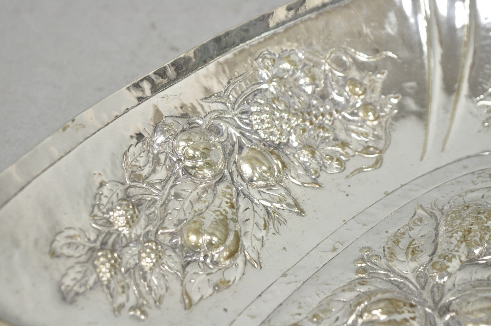 Antique Victorian Silver Plated Fruit Harvest Repousse Centerpiece Fruit Bowl