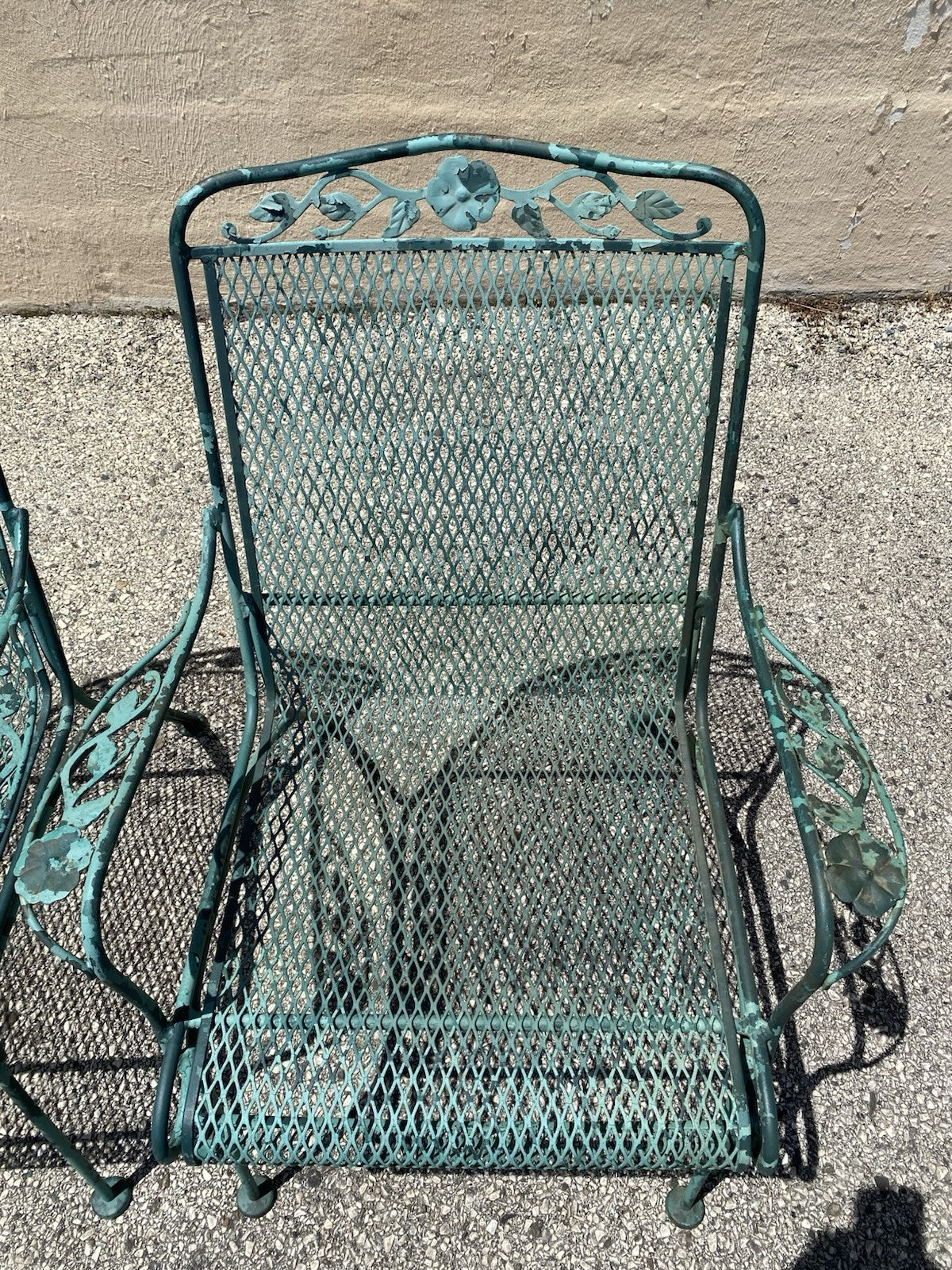 Vintage Woodard Wrought Iron Patio Dining Set w/ Round Pedestal Base Table 5 Pcs