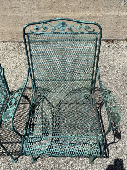 Vintage Woodard Wrought Iron Patio Dining Set w/ Round Pedestal Base Table 5 Pcs