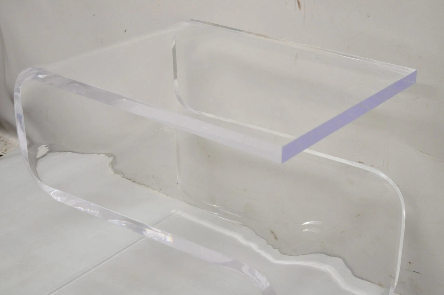 Vintage Mid Century Modern Clear Lucite Sculptural "S" Form" 3 Tier Side Table