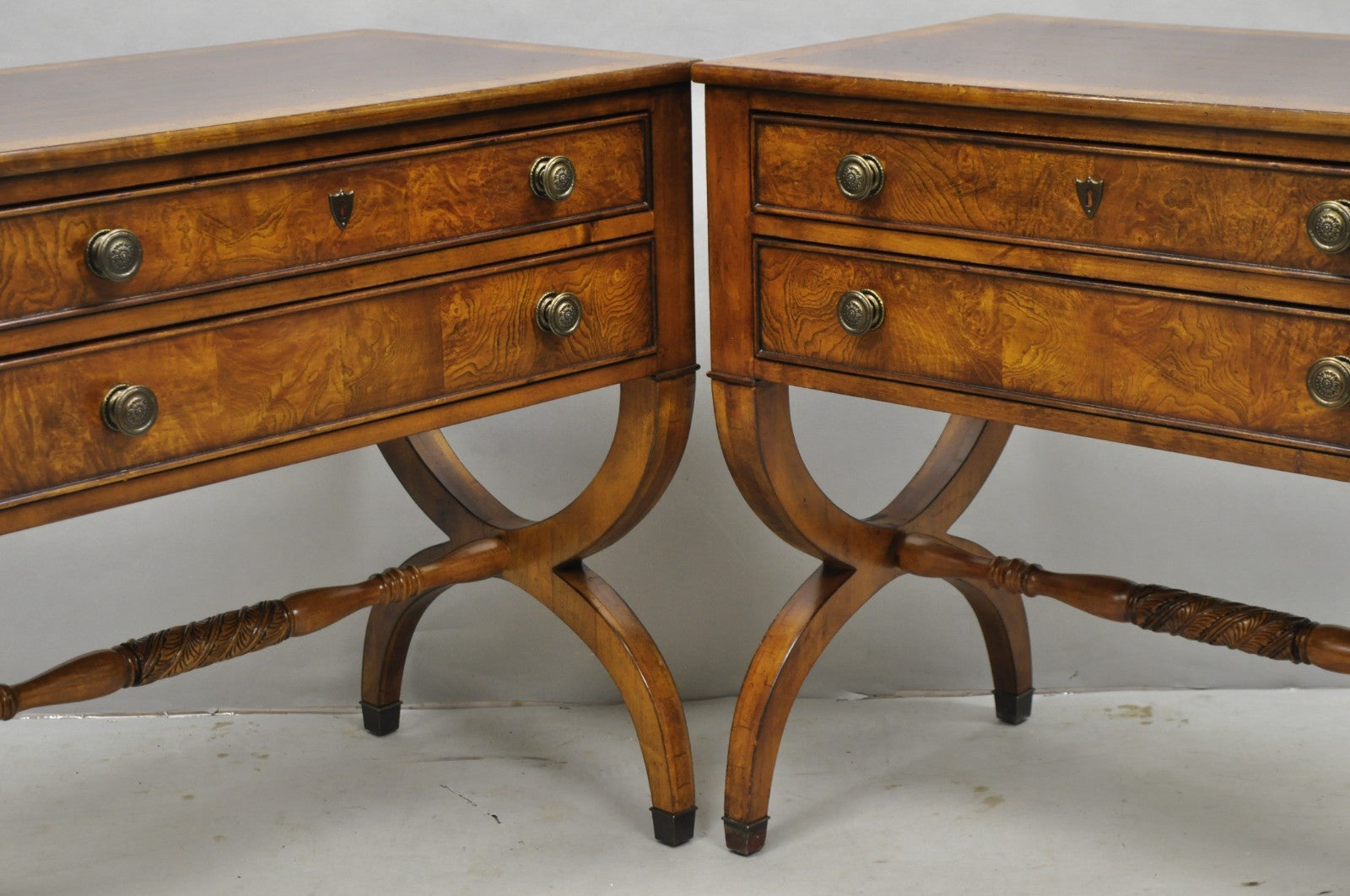 Ethan Allen Townhouse 2 Drawer Night Table Nightstand Curule Regency Style, Pair