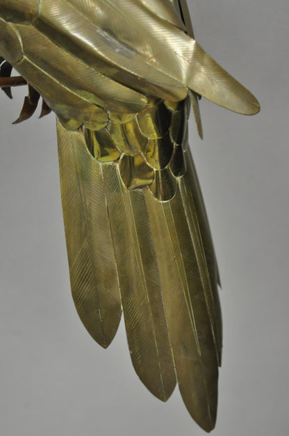 Vintage Sergio Bustamante Style Brass & Copper Parrot Swing Hanging Sculpture