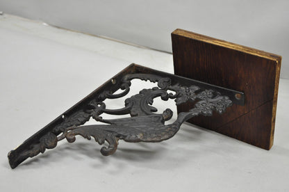 Antique Art Nouveau Cast Iron Figural Phoenix Bird Wall Shelf Brackets - a Pair