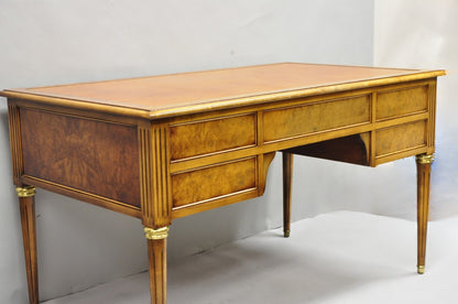 Vintage French Louis XVI Style Burl Walnut Tooled Leather Top Writing Desk