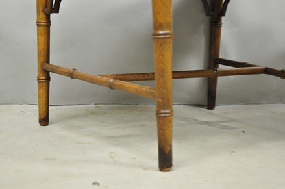 Vintage Chinese Chippendale Faux Bamboo Wood Fretwork Dining Arm Chairs - a Pair