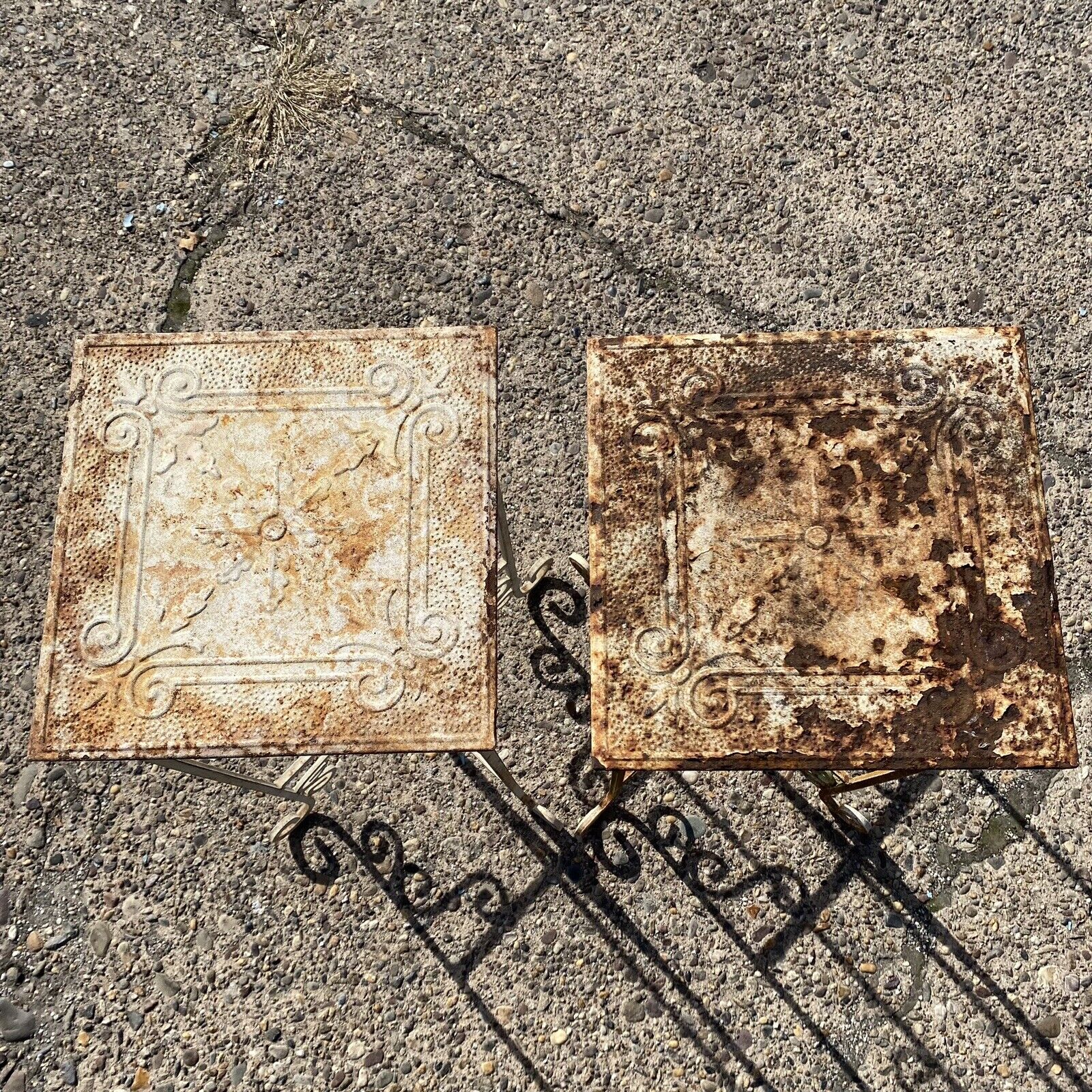 Metal Side Tables of Victorian Style Reclaimed Embossed Metal Celling Tin - Pair