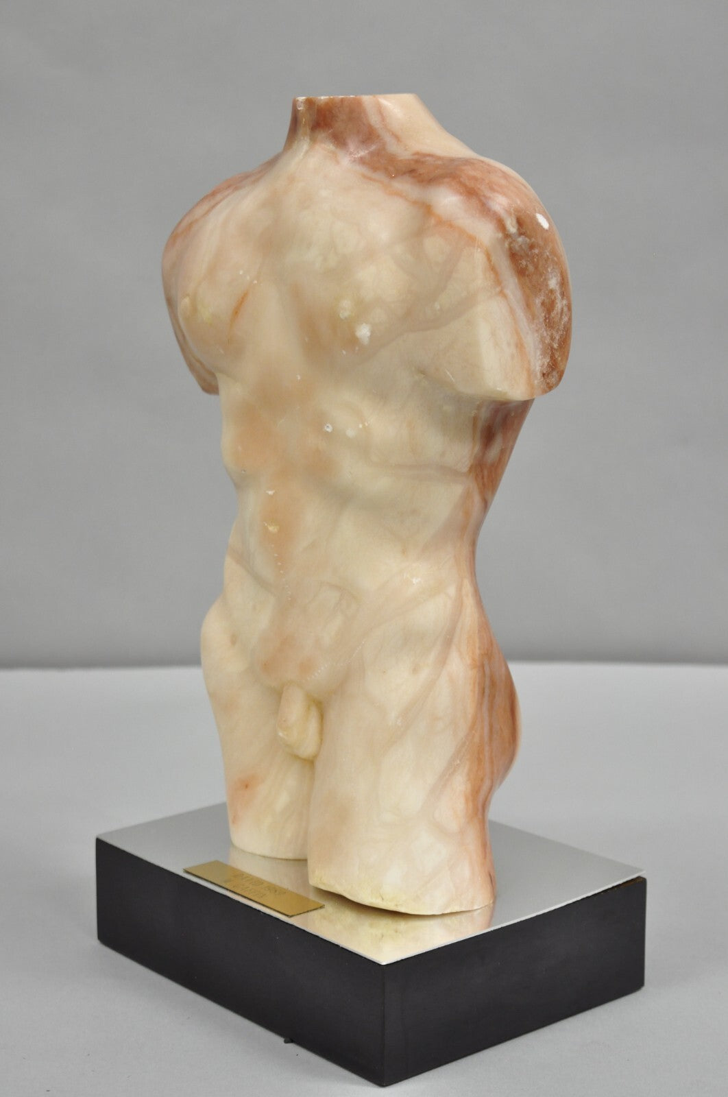 Morton Gaffin "David" 1989 Modernist Carved Peach Alabaster Male Nude Sculpture