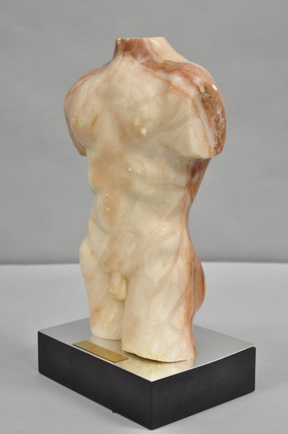 Morton Gaffin "David" 1989 Modernist Carved Peach Alabaster Male Nude Sculpture