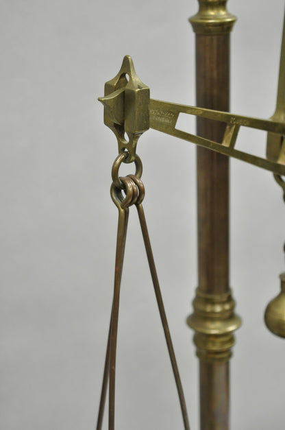 Antique W.& T. Avery English Victorian Brass & Mahogany Balance Beam Scale