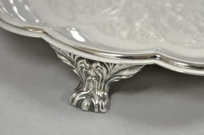 Vintage Sheridan Victorian Silver Plated Footed Round Serving Platter Bar Tray
