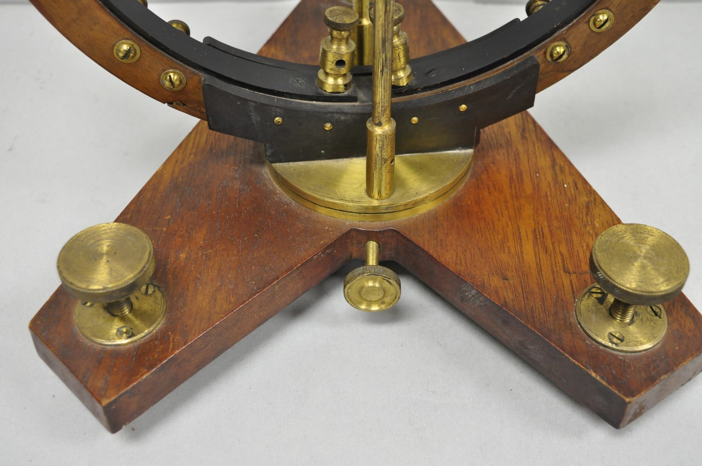 Antique Victorian Wood & Brass Tangent Galvanometer Lab Electrical Equipment