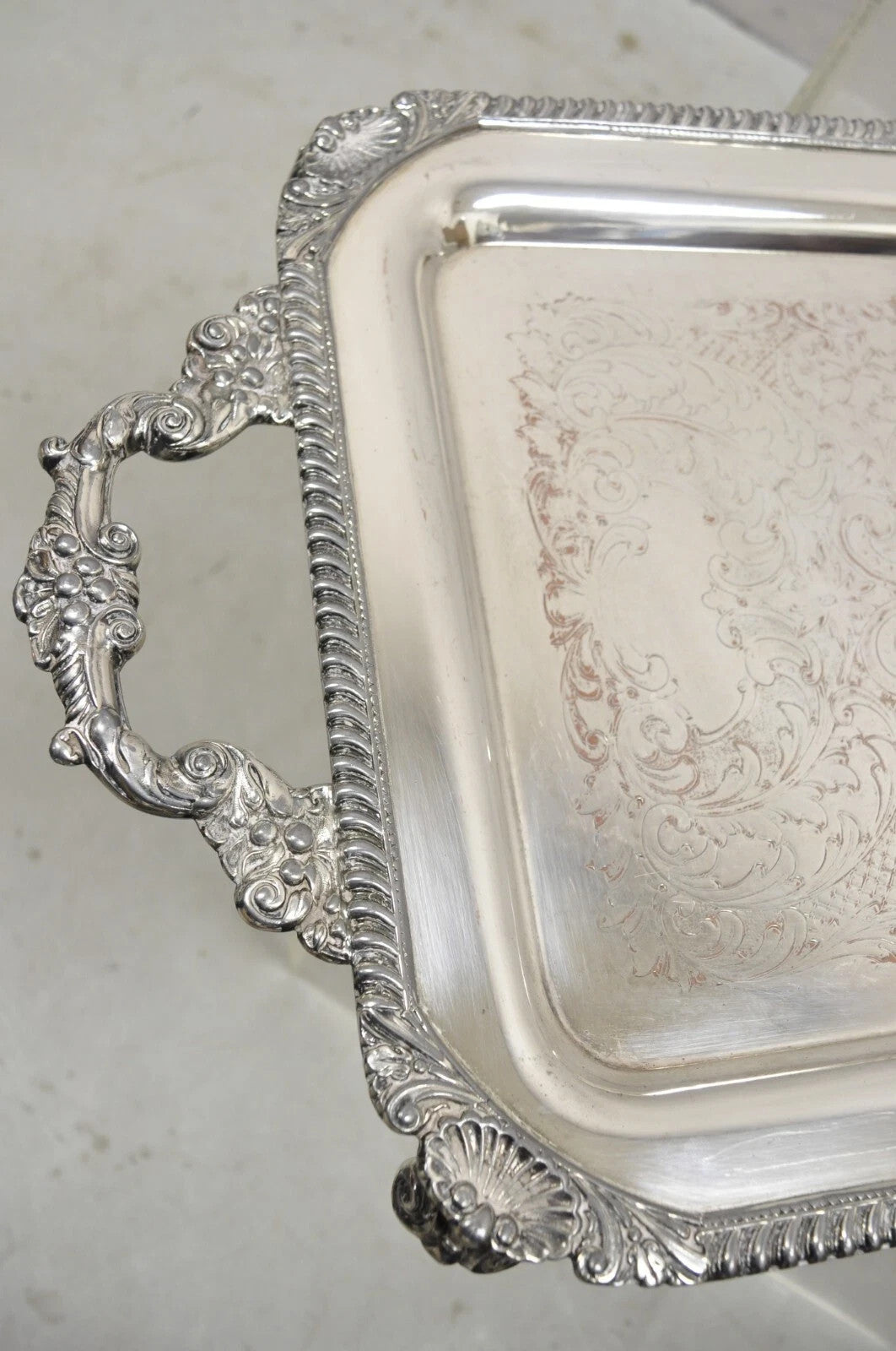 Vintage English Victorian Silver Plated Twin Handle Serving Platter Bar Tray