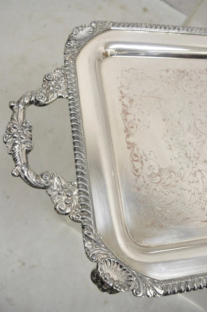 Vintage English Victorian Silver Plated Twin Handle Serving Platter Bar Tray