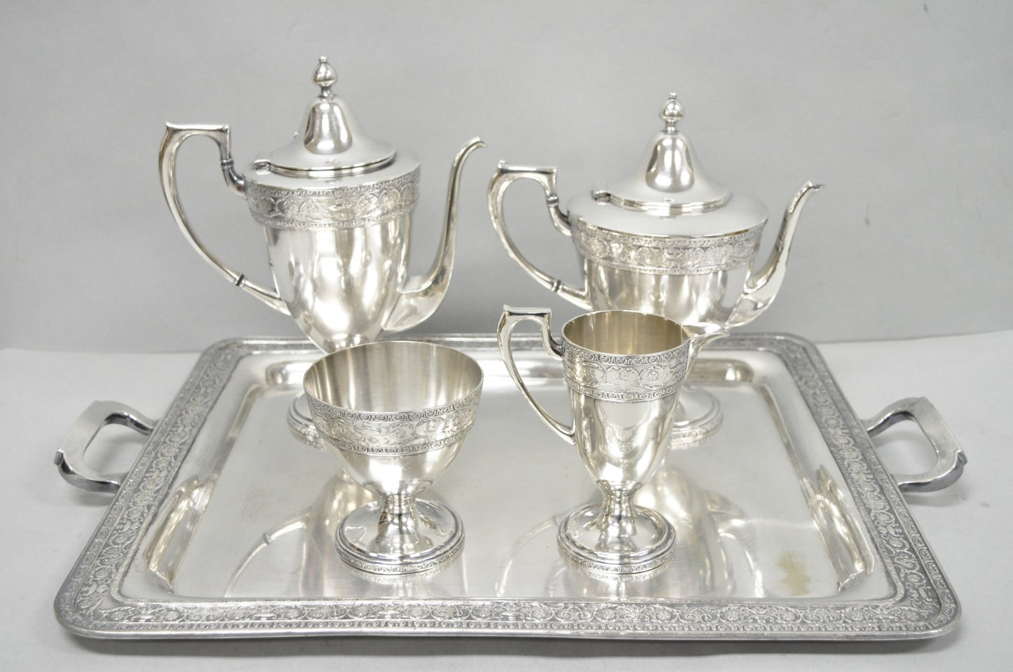 Antique Bernard Rices Sons Antique Edwardian Silver Plated Tea Service, 5 pc Set