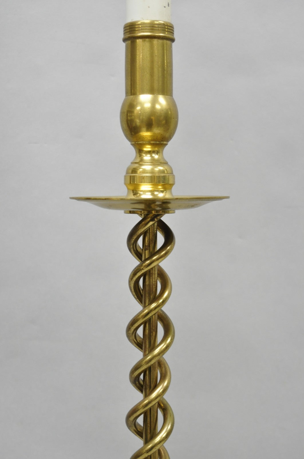 Vintage English Brass Spiral Barley Twist Candlestick Pole Floor Lamp
