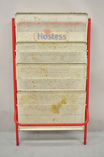 Vintage Hostess Red Metal Perforated 4 Shelf Folding Display Shelf Stand