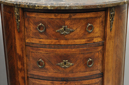 Antique French Louis XV Style Demilune Marble Top 4 Drawer Nightstand Table Pair