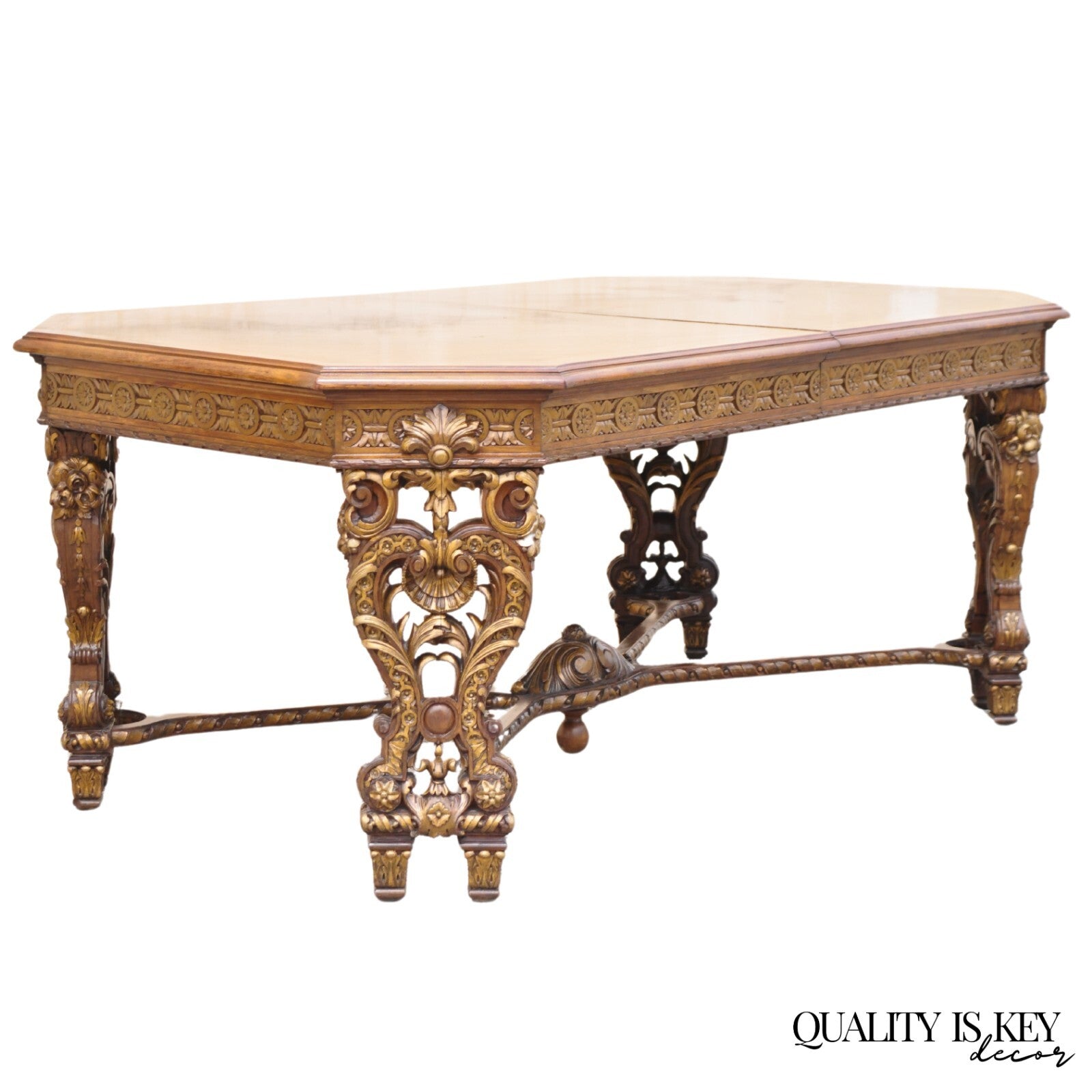 Buffet Table Rococo Antique French Baroque Rococo Revival Carved Walnut Dining Table w/ 2 ...